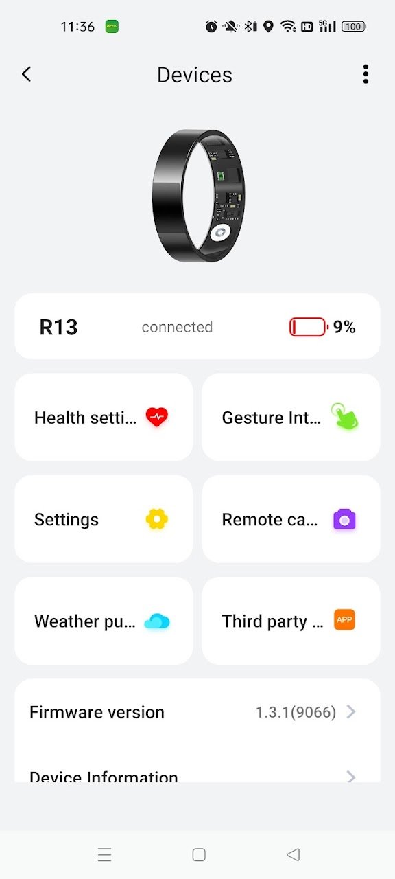 Smart Ring Device Settings